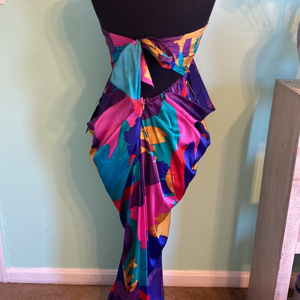 New York & Company Strapless Multicolor Draped Dress - Pink, Blue, Teal, Yellow - Picture 5 of 6